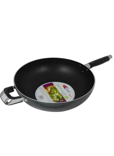 Buy Aluminium  Non-Stick Deluxe Wokpan with Dual Handles  Black 28CM in UAE