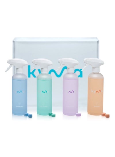 Buy Kyma Fab Four, 4 Refillable Bottles + 4 Refills, 2L (Makes 1x 500ml Disinfectant + 1x 500ml Multi-Surface Cleaner + 1x 500ml Glass Cleaner + 1x 500ml Bathroom Cleaner) in UAE