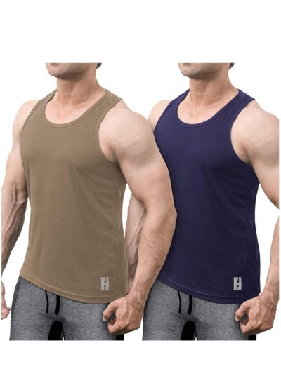 اشتري Flush Athleisure Wear Men’s Pack of 2 Athletic Workout Tank Top Gym Muscle Tee Fitness Bodybuilding Sleeveless T-Shirt في السعودية