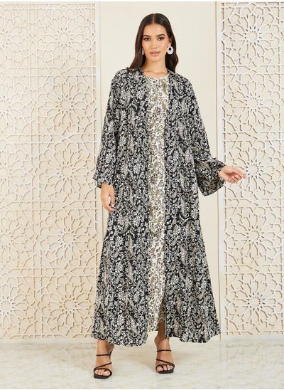 Buy Paisley Print Self Tie Up Shift Maxi Dress and Kimono Set in Saudi Arabia