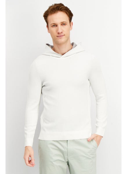 Buy Men Hooded Knitted Long Sleeve Sweatshirt, White/Grey in UAE