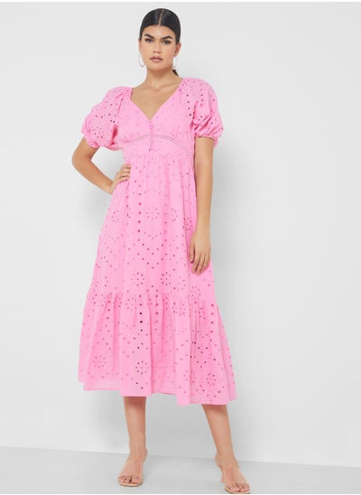 Buy Puff Sleeve Schiffli Dress in UAE