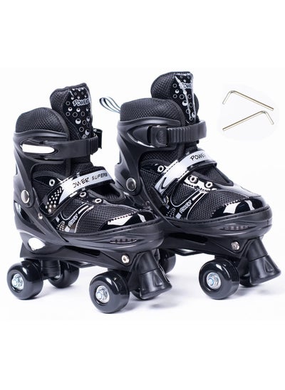 Buy Adjustable Roller Skate Shoes 2-Rows 4-Wheels Size Large 39-42, Black in Egypt