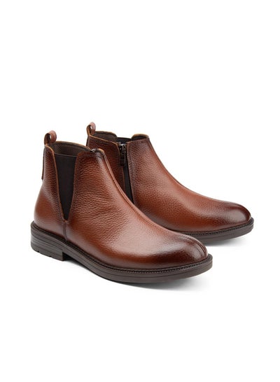 Buy Half-boot shoes made of natural leather and equipped with a medical rubber sole, with a side zipper for easy dressing, light brown color, size 43 in Egypt