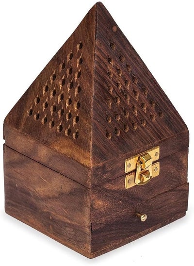 Buy Wooden Bakhoor Burner, Mabkhara, Pyramid Shape Incense Burner, Home Fragrance Home Decor, Incense Holder, Bhakhoor Burner (Brown, 9 x 9 x 15 cm) in UAE