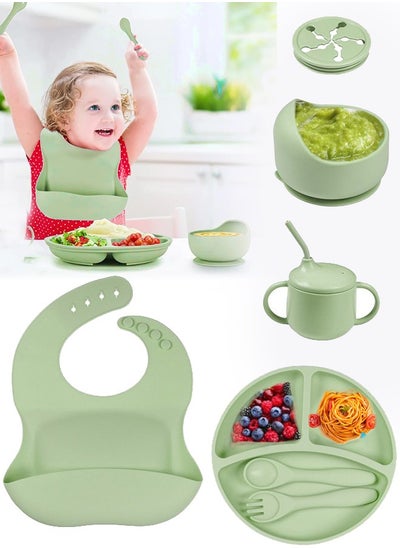 Buy Baby Feeding Set Baby Led Weaning Feeding Supplies for Toddlers Baby Feeding Set Suction Silicone Baby Bowl Self Eating Utensils Set with Spoons Bibs Cup and Infant Suction Plate in UAE