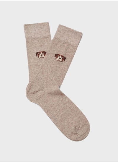 اشتري Dog Embroidered Crew Socks في الامارات