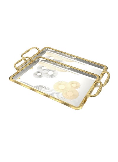 Buy Hadiir Iron Steel Serving Tray Set Silver/Gold in Saudi Arabia