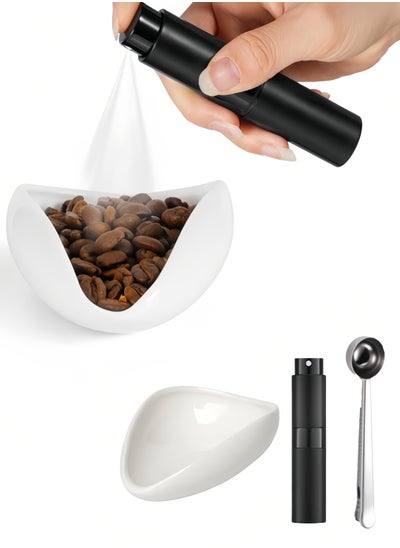 Buy 3 Pieces Coffee Bean Weighing Tray, Coffee Bean Spray 10ML, Coffee Spoon,  Ceramic Dosing Vessel, 2 IN 1 Coffee Spoon Clip, Convenient for Home, White/ Silver in Saudi Arabia