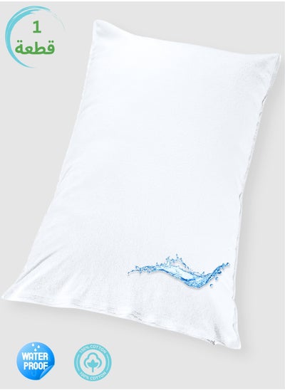 Buy Pillow Protector, Premium Quality Waterproof 100% Soft Cotton Queen Size Pillows Case Cover 75 x 50cm in Saudi Arabia