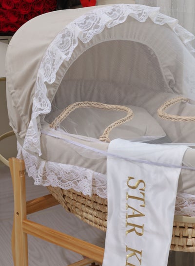Buy Baby Moses Basket Cradle With Rocking Stand, Light Brown in Saudi Arabia