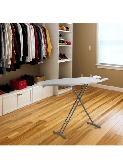 Buy Magnus Ironing Board with Extra Thick Heavy Duty Cotton Cover 7 Height Adjustable Positions Extreme Stability Solid Matel Frame 140X38X92Cm Grey in UAE