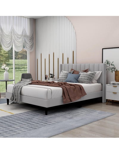 Buy Wooden Twist Modern Rectangular Upholstery Bed with Soft Wingback (Queen) in UAE