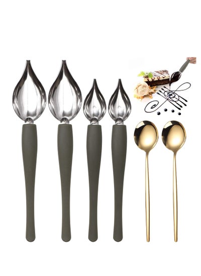 اشتري 6 Pieces Drawing Decorating Spoon Set,Plated Decorating Pencil Spoon Saucier Drizzle for Decorating, Drizzling, and Drawing on Plates, Cakes في السعودية