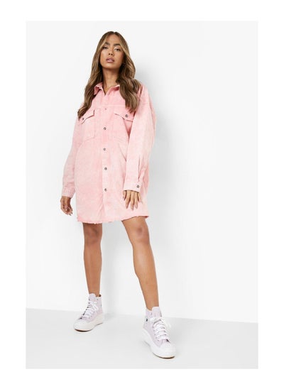 Buy Acid Wash Frayed Hem Denim Shirt Dress in UAE