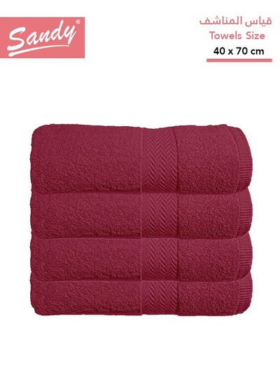 Buy Sandy Premium Hotel Quality Hand Towel 100% Cotton Made in Egypt -, Soft Quick Drying and Highly Absorbent (4 Pack - 40x70 cm) - Burgundy in Saudi Arabia