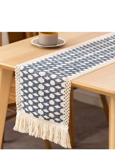 اشتري Table Runners 72 Inches Long Boho Runner Splicing Macrame Blue Burlap with Tassels for Bohemian Rustic Wedding Bridal Shower Home Party Kitchen Farmhouse Dining Decor في الامارات