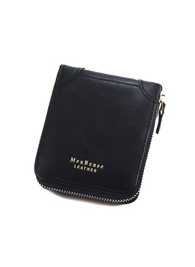 Buy Casual Leather Men's Bifold Short Wallet Card Holder Certificate Zipper Money Bag for Business Commute in Saudi Arabia