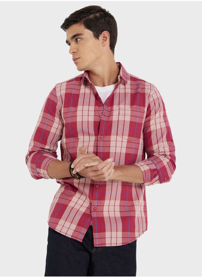 Buy Men Maroon Beige Slim Fit Checked Sustainable Casual Pure Cotton Shirt in Saudi Arabia