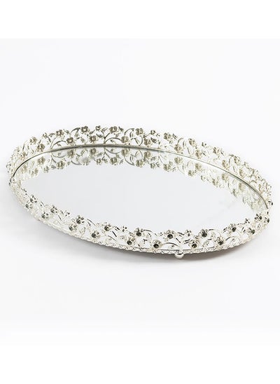 Buy Elmas Medium Oval Tray, Silver - 35x27 cm in UAE