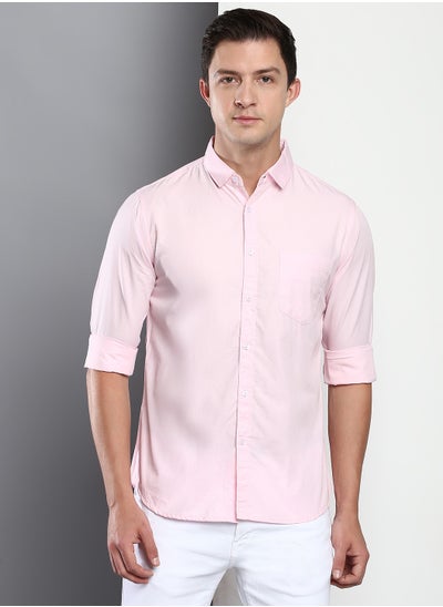 Buy Men's Solid Slim Fit Cotton Casual Shirt with Spread Collar & Full Sleeves. in UAE