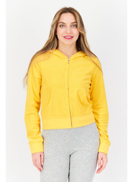 Buy Women Long Sleeves Textured Cropped Sweatshirt, Yellow in Saudi Arabia