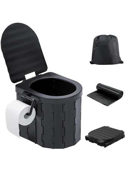 Buy Portable Camping Toilet,Folding Toilet with Lid,Waterproof Car Toilet with Paper Towel Holder for Camping Trips/Hiking/Boat Trips/Beach(Black) in Saudi Arabia