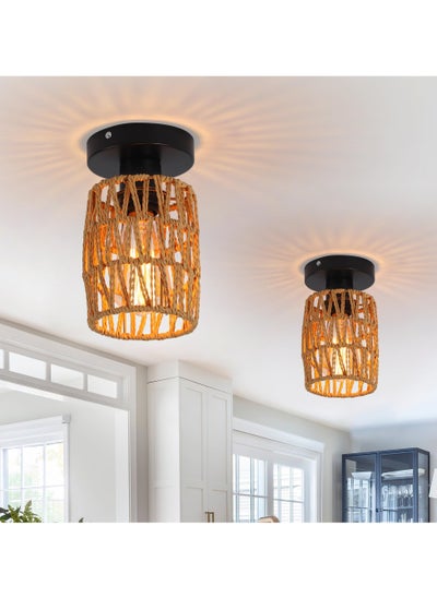 Buy Rattan Ceiling Light Hanging,2 Pack Boho ceiling lamp with Rattan Lampshade, Vintage Ceiling Lights Bamboo, Rustic Pendant Lamp Living Room,Basket Lamp for Bedroom, Kitchen, Hallway in Saudi Arabia