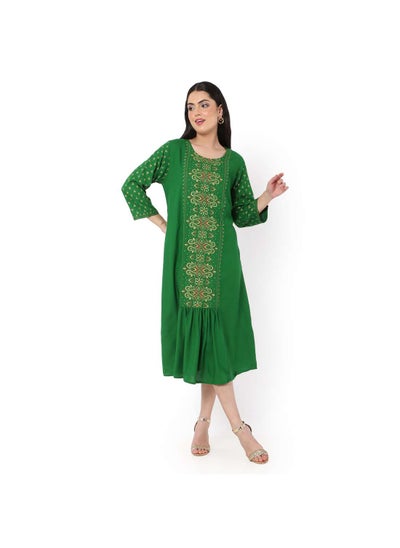 Buy SHORT PRINTED CASUAL STYLE GREEN COLOUR ARABIC KAFTAN JALABIYA DRESSES in Saudi Arabia