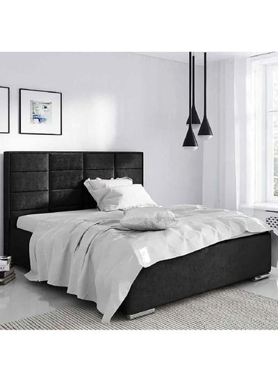 Buy Ibiza upholstered Bed in Velvet Fabric 180x200cm King size Bed in Black Color in UAE