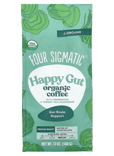 اشتري Happy Gut Organic Coffee with Probiotics and Turkey Tail Mushroom Ground Medium Roast 12 oz (340 g) في الامارات