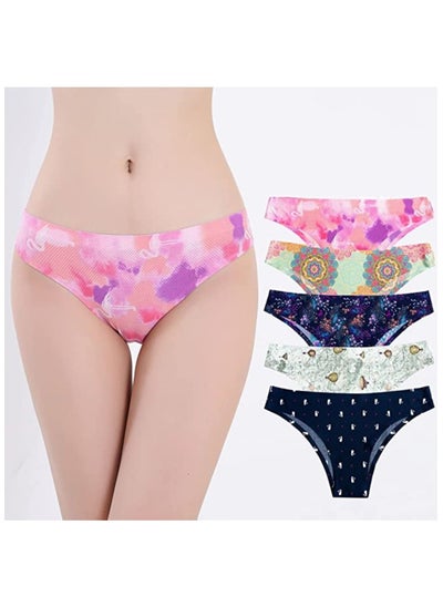 اشتري Seamless Underwear for Women Soft Breathable Stretch Printed Briefs Seamless Ladies Thong Bikini Panties Breathable Underwear Ladies (5 PCS Size: L) في الامارات