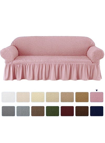 Buy Three Seater Super Stretchable Anti-Wrinkle Slip Flexible Resistant Jacquard Sofa Cover Pink 140-280cm in UAE