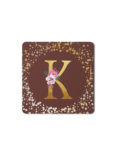 اشتري Designer Leather Coasters Mat for Beverage Drinks- Custom Monogram Initial Letter Floral Pattern Alphabet - K (Brown) في الامارات