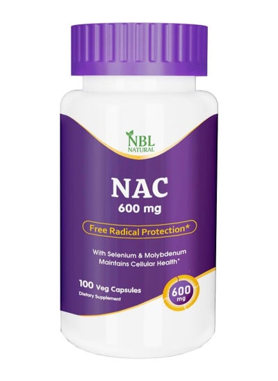 اشتري NBL Natural NAC (N-Acetyl Cysteine) 600 mg with Selenium & Molybdenum, 100 Veg Capsules في السعودية