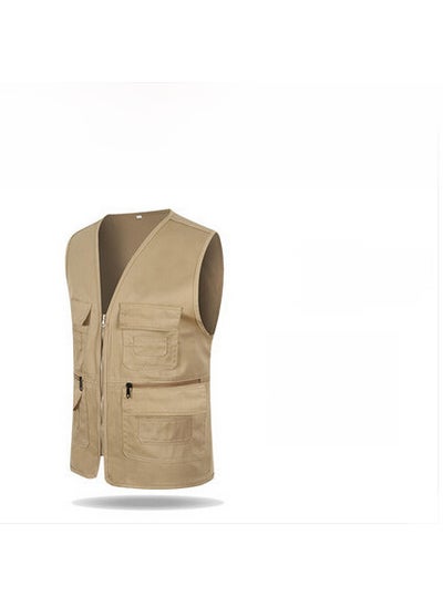 Buy Mens Custom Vest Multi-Pocket Reporter Jacket Khakis in UAE