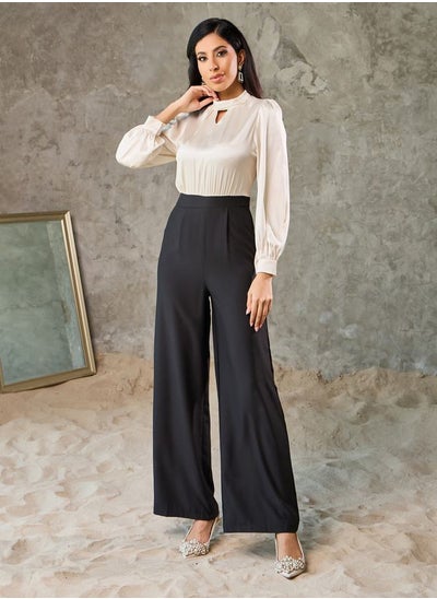 Buy Satin Key Hole Neck Wide Leg Jumpsuit in Saudi Arabia