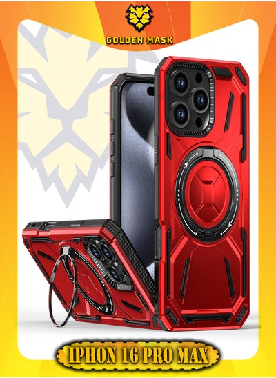 Buy GOLDEN MASK For iPhone 16 Pro Max Armored II Series Mag-Safe Magnetic Holder Phone Case (Red) in Egypt