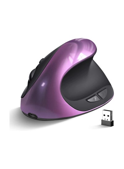 اشتري Wireless Ergonomic Vertical Mouse, Rechargeable Small Vertical Mouse with 6 Buttons 3 Adjustable 800/1200/1600 DPI for Laptop,Desktop,PC, MacBook (Purple)C في السعودية
