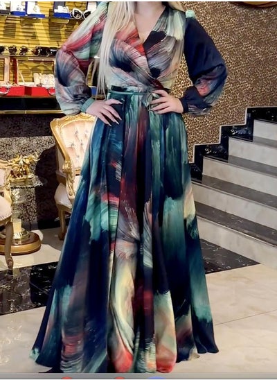 اشتري Fordeal Printed rendering ink waist elegant  dress في السعودية