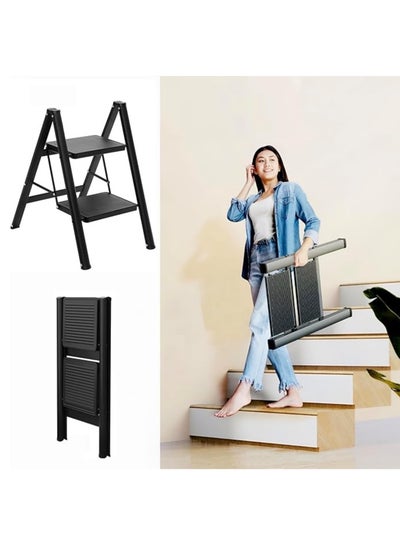Compact Step Ladder 2-Step Folding Step Ladder - Lightweight, 150 Kg Capacity, Non-Slip Pedals - For Home, Pantry, Indoor/Outdoor Use 2 Step Step Ladder