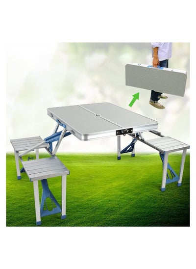 Buy Outdoor Folding Table and Chair Set, Portable Picnic Table with 4 Seats, Suitcase Camping Table and Chair Set, Barbecue Table for Backyard Patio in UAE