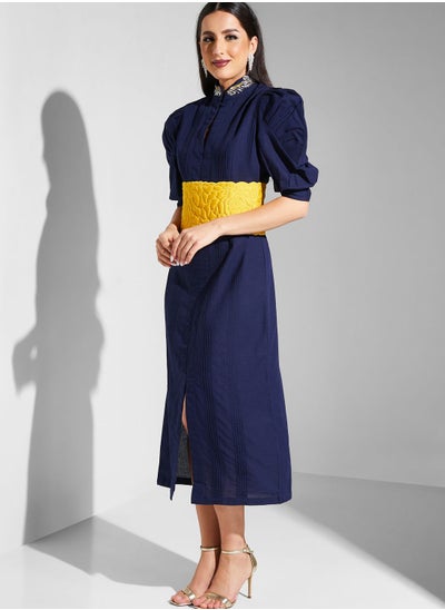 Buy Keyhole Neck Puff Sleeve Dress in UAE