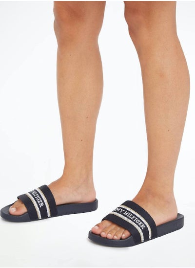 Buy Women's Logo Strap Webbing Pool Slides -  Polyester webbing upper, Blue in Saudi Arabia