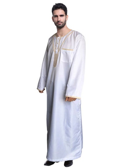 اشتري Men's Muslim Arab Long Sleeve Kaftan Middle Eastern Man Kandora Thobe Thawb White في الامارات