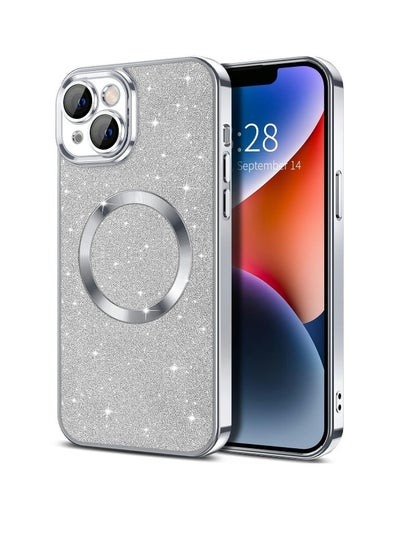 Buy iPhone 15 Plus Case Glitter, Clear Magnetic Phone Cases with Camera Lens Protector [Compatible with MagSafe] Bling Sparkle Plating Soft TPU Shockproof Protective Cover Women Girls in UAE