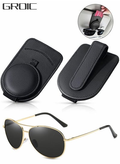 Buy Sunglass Holder for Car Visor,Visor Organizer,Black Leather Sunglass Clip with sunglass,Leather Holder Clip for Cards Glasses and Tickets with Hidden Magnet Adsorption,Car Interior in UAE