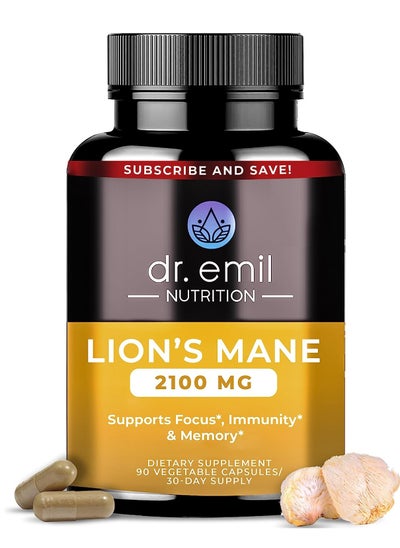 Buy Organic Lions Mane Mushroom Capsules 2100 mg Absorption Enhancer Nootropic Brain Supplement and Immune System Booster in UAE