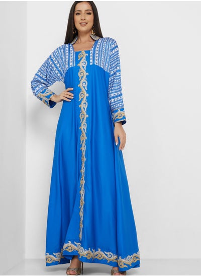 Buy Color Block Printed Jalabiya in UAE