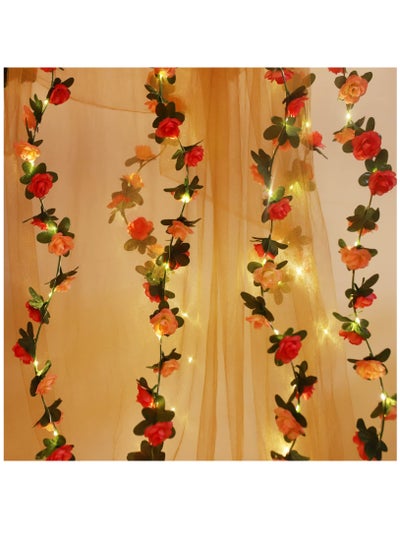 Buy Flower Rose Vine Fairy String Lights, Battery Powered Artificial Rose Flower Garland with Lights for Wedding Birthday Party Bedroom Home Garden Decor, 2 Pack ,50 LED in Saudi Arabia